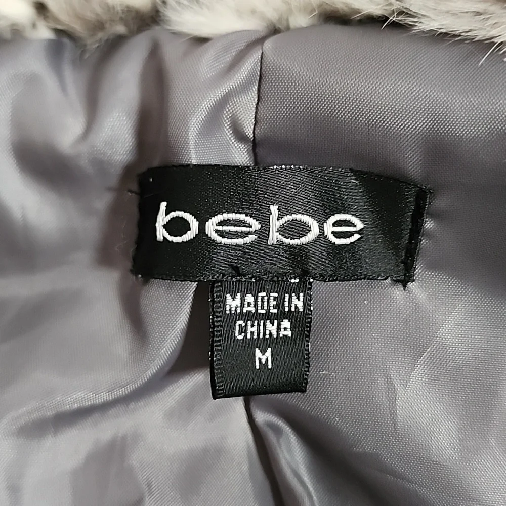 Bebe Rabbit Fur Trimmed Silver Puffer Jacket Coat